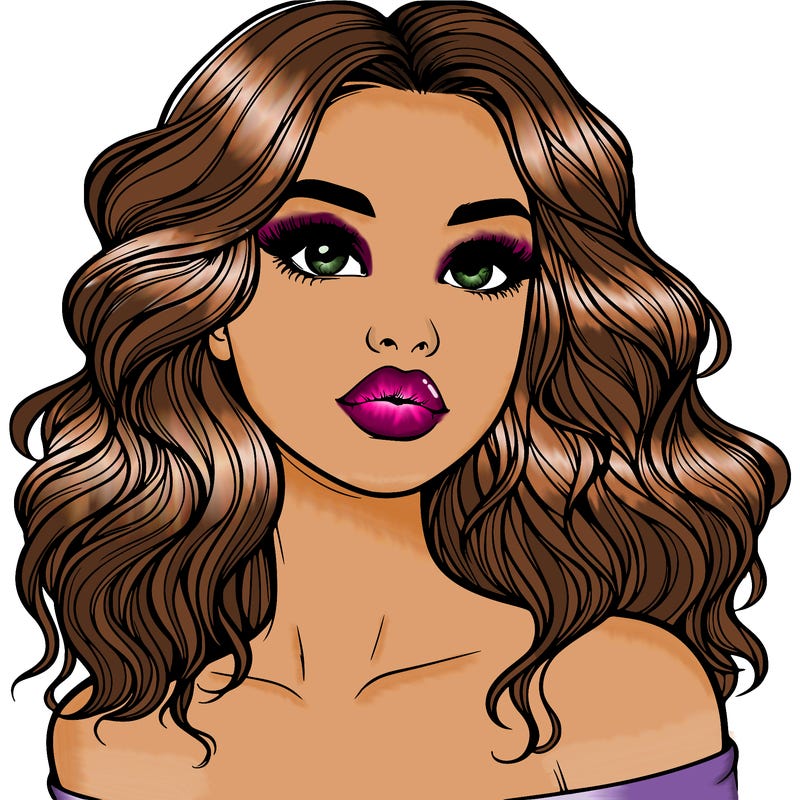 realistic girl with wavy hair and lips