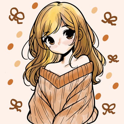 shy pretty girl wearing a sweater that is falling off one shoulder portrait
