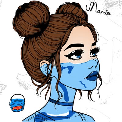 realistic girl with buns on the top of her head