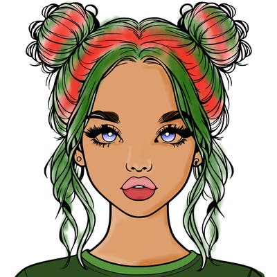 realistic girl with two buns in hair and lips