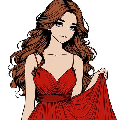 realistic girl in flowy silky prom dress