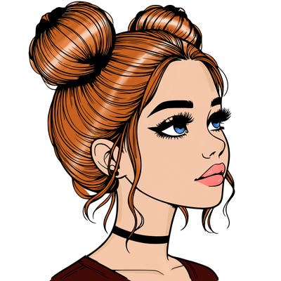 realistic girl with buns on the top of her head