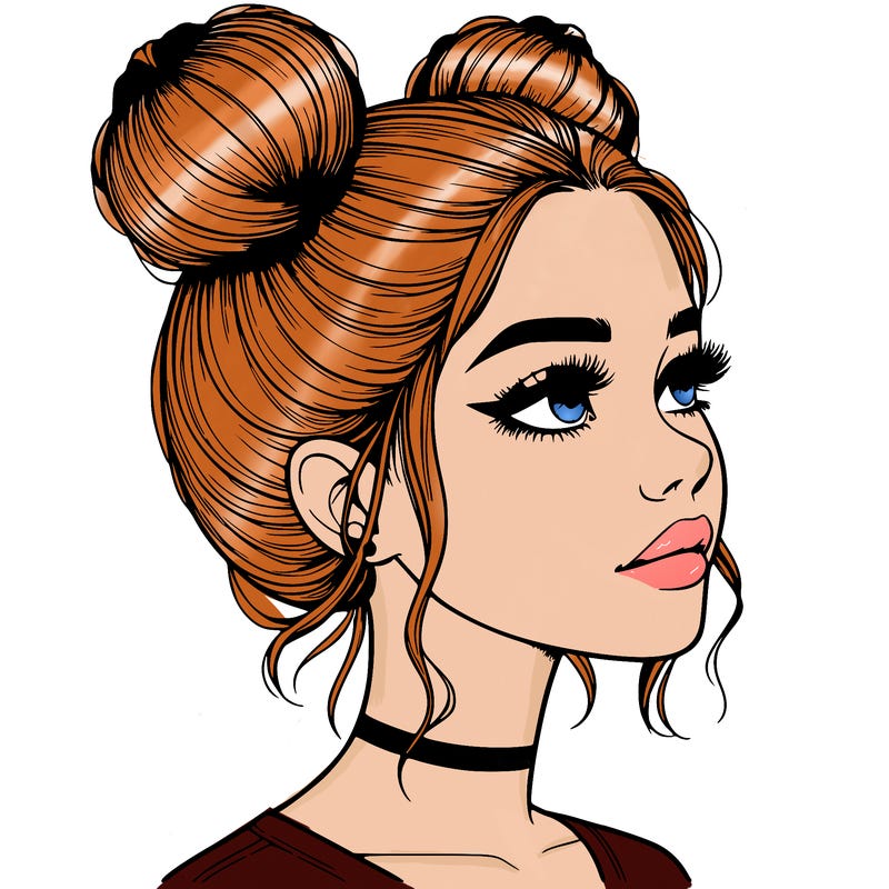 realistic girl with buns on the top of her head
