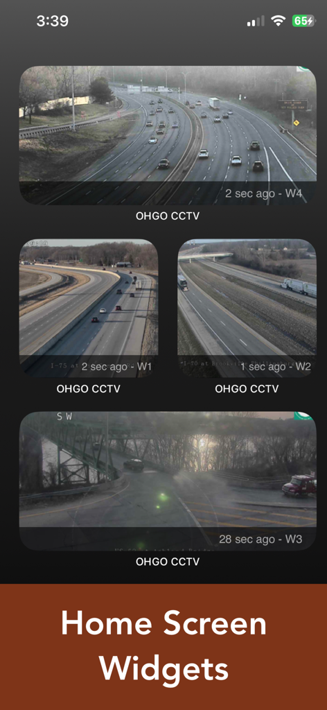 OHGO Ohio 511 Road Conditions - Home screen widgets for the OHGO app displaying real-time traffic CCTV cameras in Ohio.