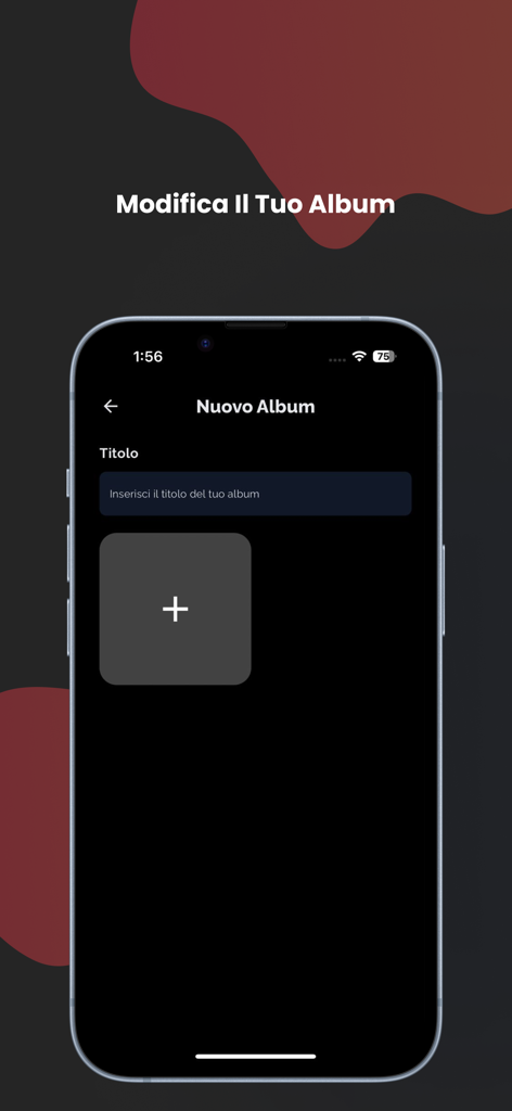 My Memories | Videos in AR! - Tela móvel para criar um novo álbum de memórias digitais com um campo de título e botão de adicionar