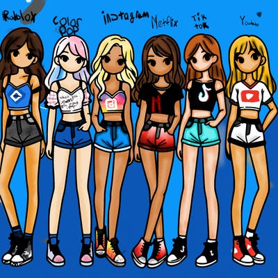 a group of girls wearing crop tops and shorts