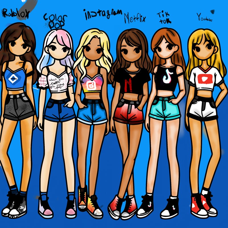 a group of girls wearing crop tops and shorts