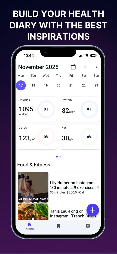 Hero - Coach AI - Hero Coach AI app screen showing daily calorie goals and imported social media fitness content