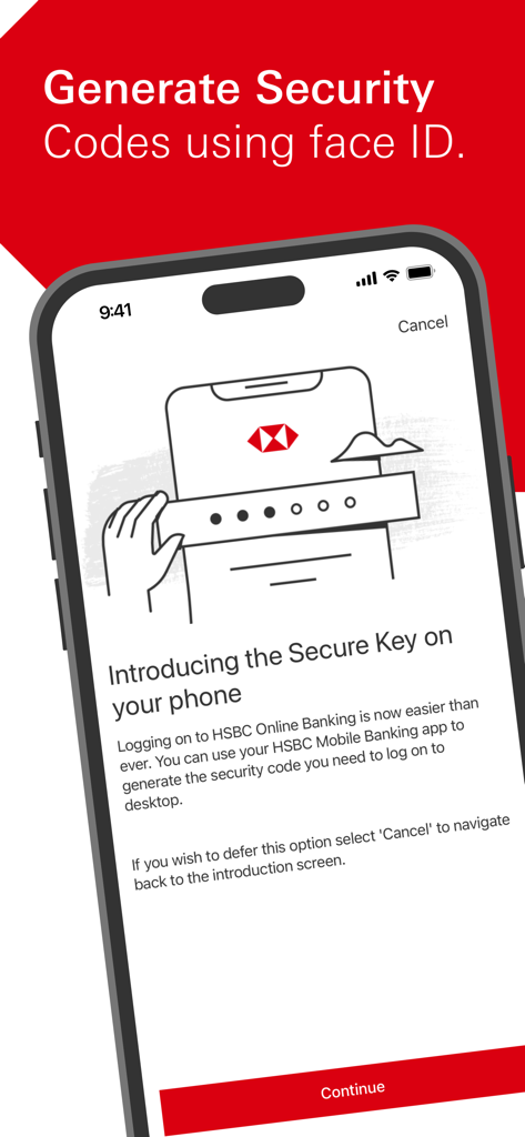 HSBC Bermuda - HSBC Bermuda app screen for setting up Secure Key using Face ID