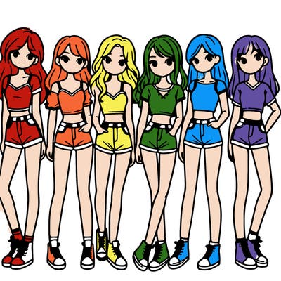 a group of girls wearing crop tops and shorts