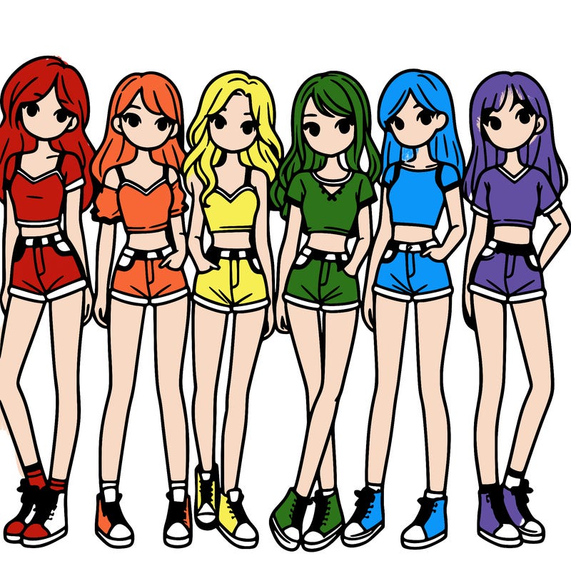 a group of girls wearing crop tops and shorts