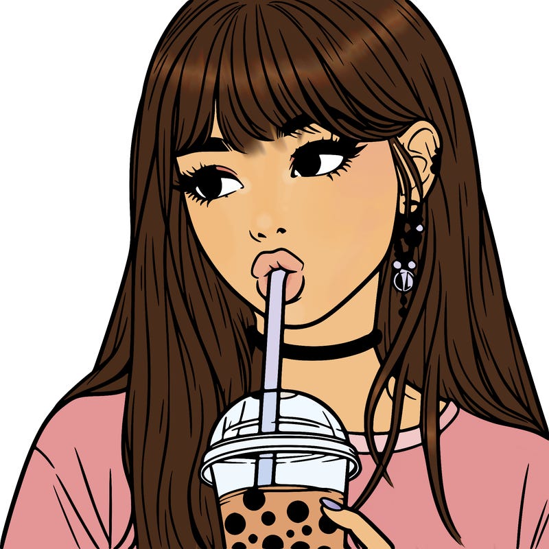 aesthetic realistic girl drinking boba