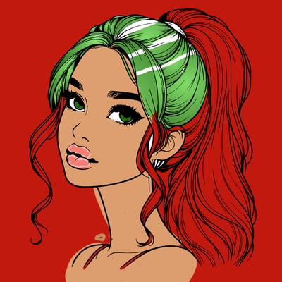 realistic girl with a ponytail on her hair and lips