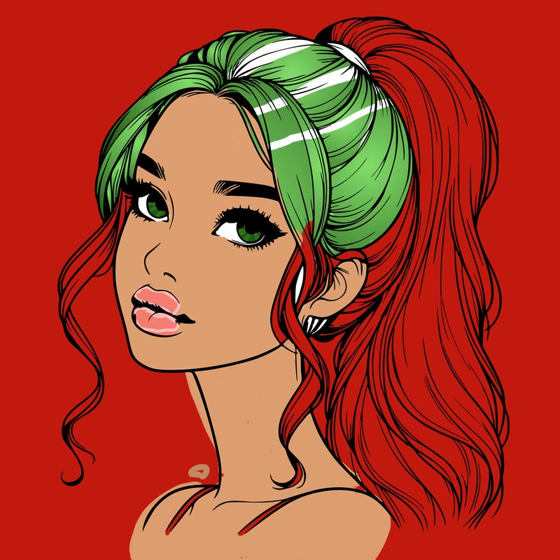 realistic girl with a ponytail on her hair and lips