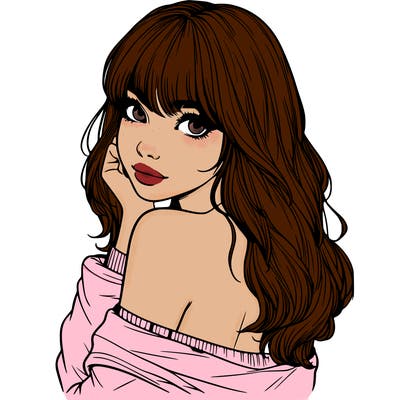 realistic girl with bangs looking over her shoulder