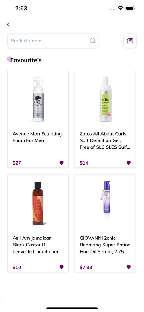 Curl Planet - Uma lista de produtos favoritos para cabelos cacheados com preços no aplicativo Curl Planet