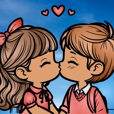 boy and girl kissing