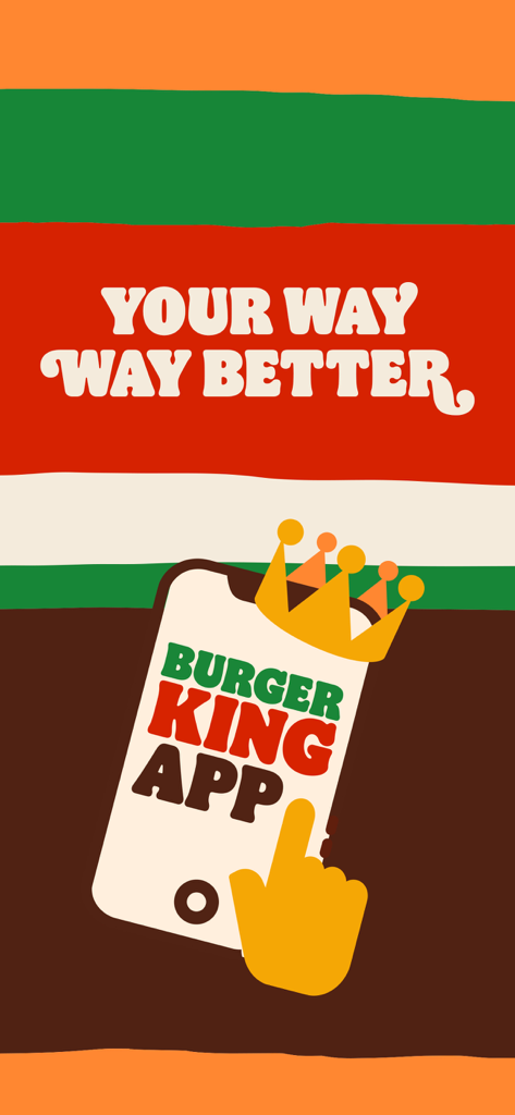 Promotional screen for the Burger King Indonesia app featuring a phone icon with a crown and the slogan Your Way Way Better