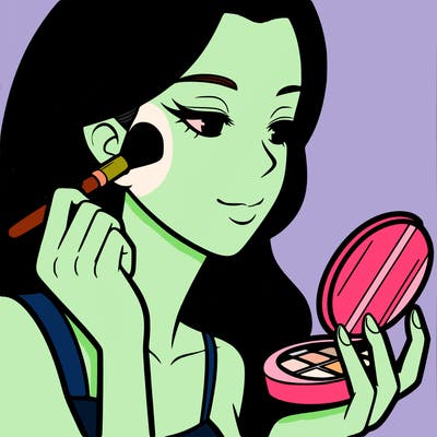 little girl putting on makeup