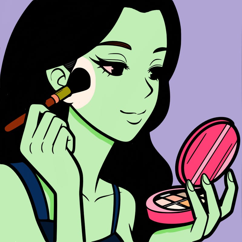 little girl putting on makeup