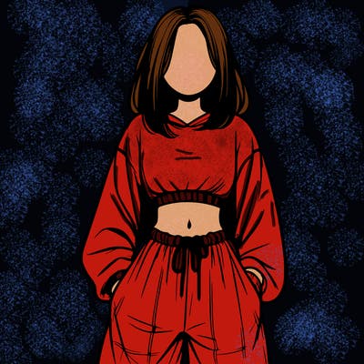 realistic girl faceless with baggy pants and a crop top