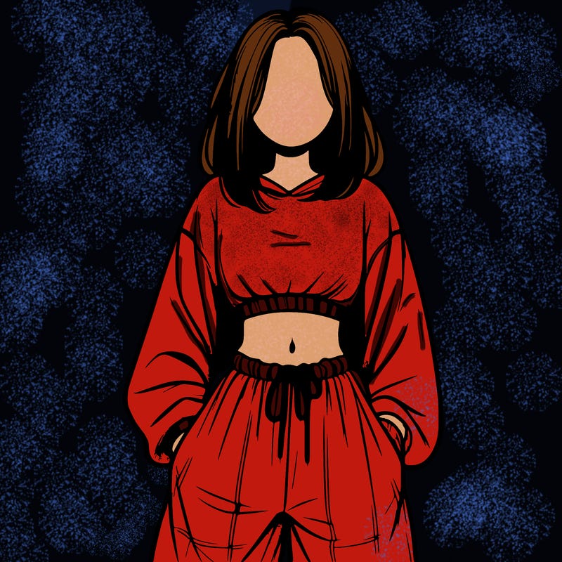 realistic girl faceless with baggy pants and a crop top