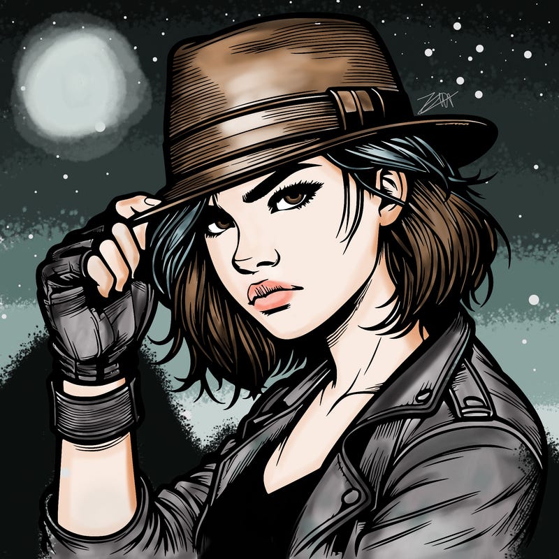 realistic tough girl with hat