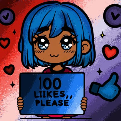 a girl with a sign saying 100 likes, please