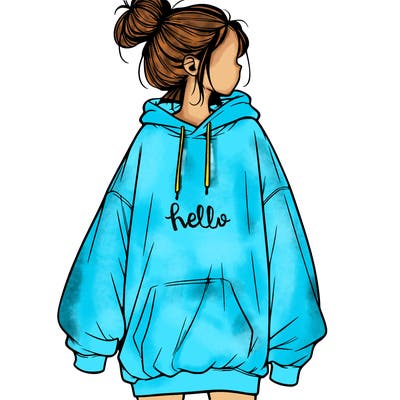 realistic girl with a oversized sweatshirt on and a bun