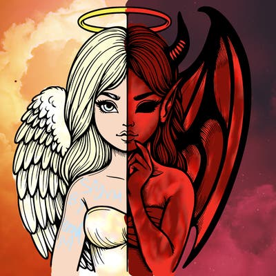 realistic angel half demon