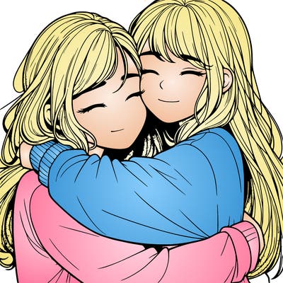 realistic two girls hugging
