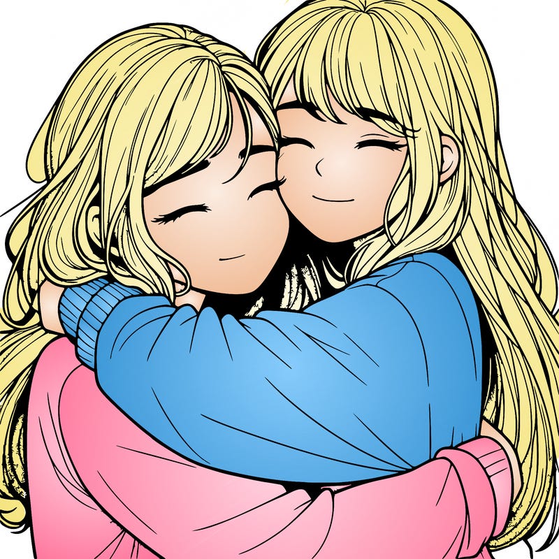 realistic two girls hugging