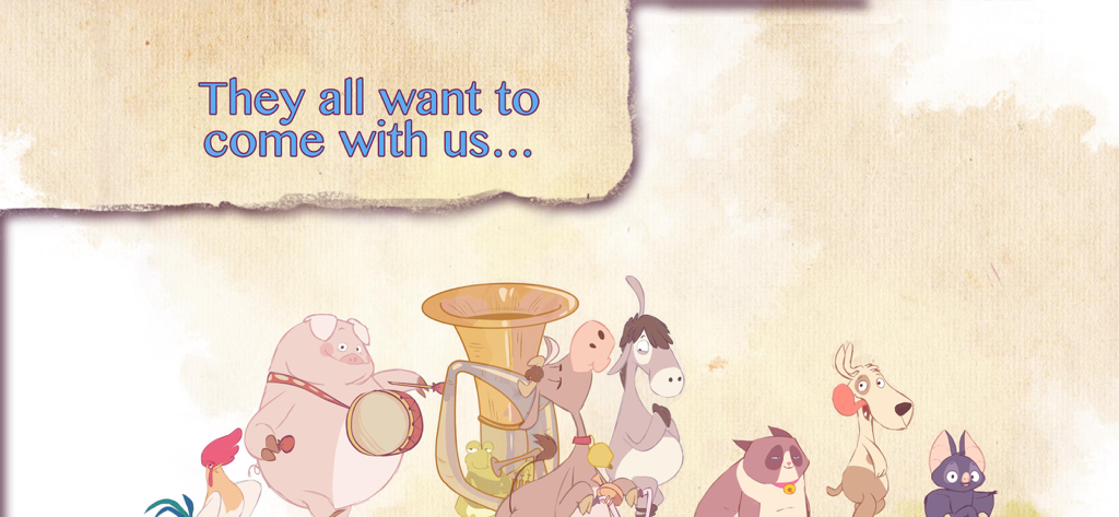 Knock Knock with Bato - Hand drawn farm animals and Bato the bat with musical instruments