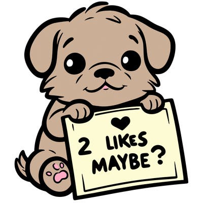 a puppy holding a sign that says 2 likes maybe?