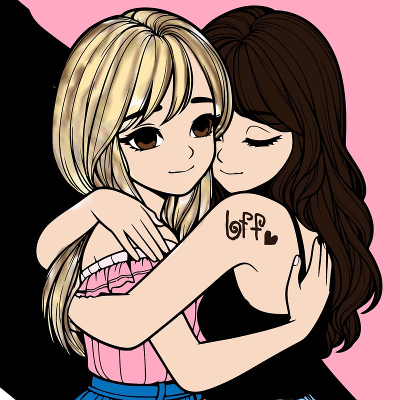 realistic girls hugging