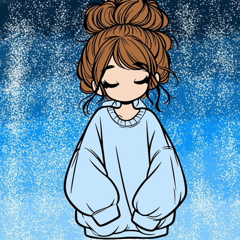 girl with baggy sweatshirt and messy bun