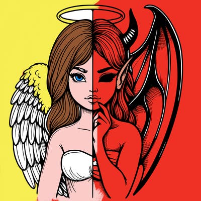 realistic angel half demon