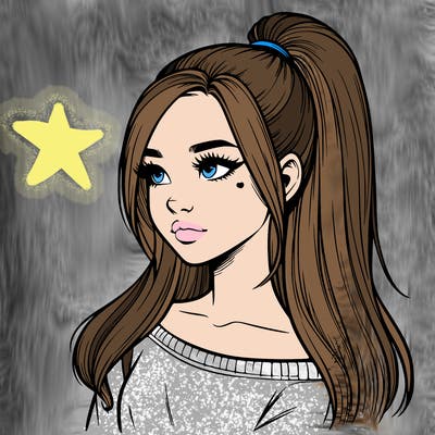 realistic girl with a high ponytail