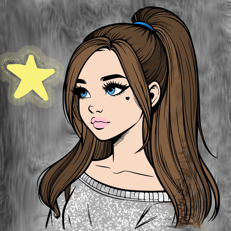 realistic girl with a high ponytail