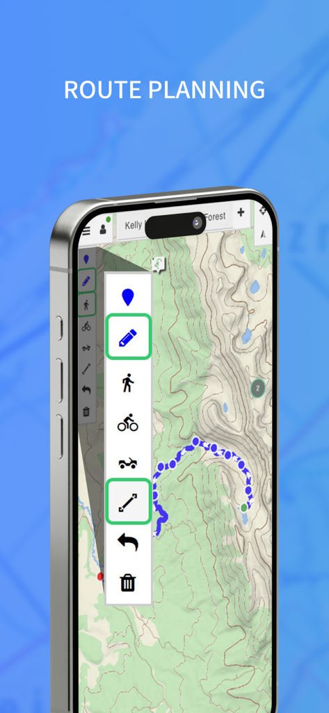 Mapeak mobile app showing topographic route planning interface
