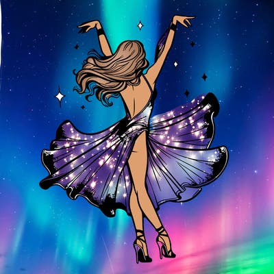 dancer dancing with a shimmery costume on realistic