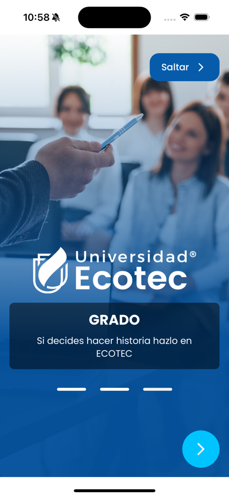 Ecotec NBS+ - Onboarding screen of the Ecotec NBS app for Universidad Ecotec showing the undergraduate section