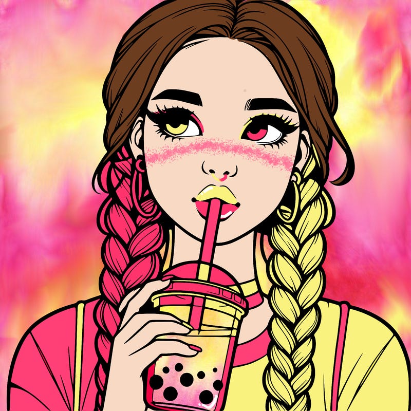 realistic girl with braided hair drinking boba