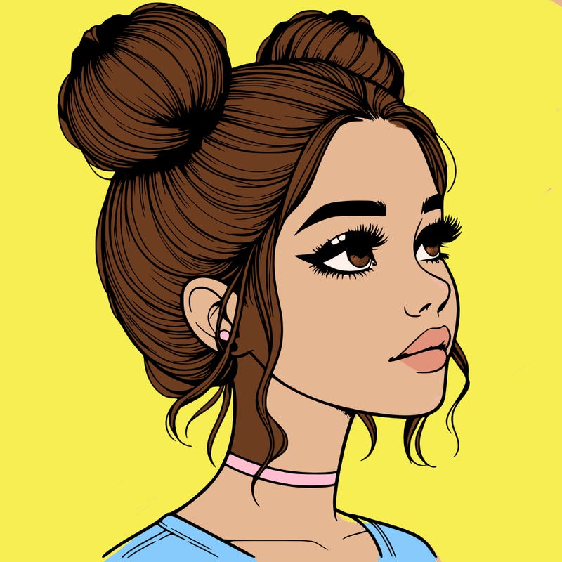 realistic girl with buns on the top of her head
