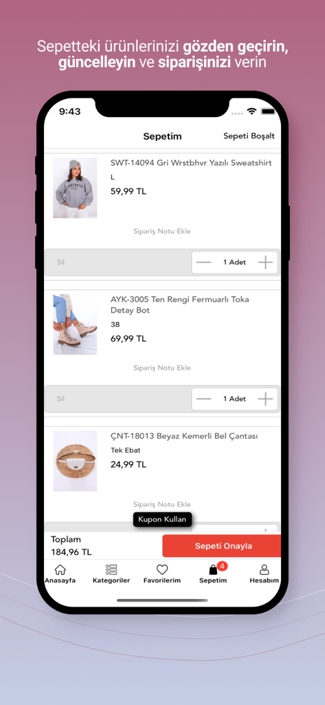 Cappmoda - Cappmoda mobile app shopping cart screen displaying clothing items like a sweatshirt and boots with a checkout button.