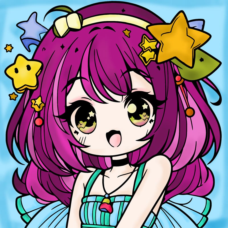 cute anime girl with star accessories