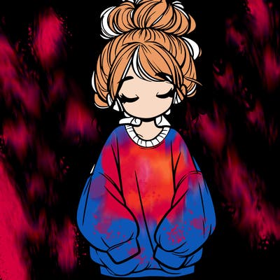 girl with baggy sweatshirt and messy bun