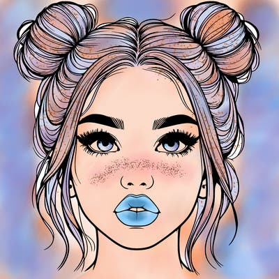 realistic girl with two buns on her hair and lips