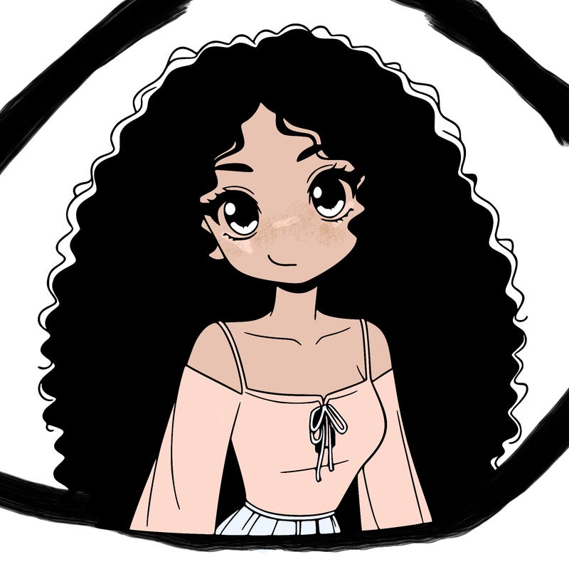 a black anime girl with long afro hair