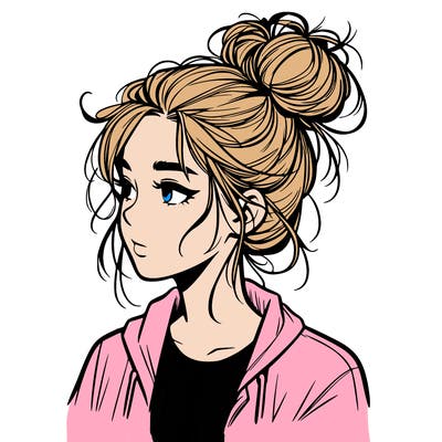 realistic teenage girl with a messy bun